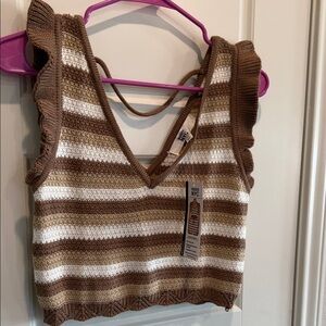 Madden New York Brown and White Striped Knit Top